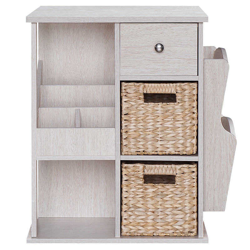Gallerie Decor All-In-One Transitional Wood Revolving Side Table in Whitewashed