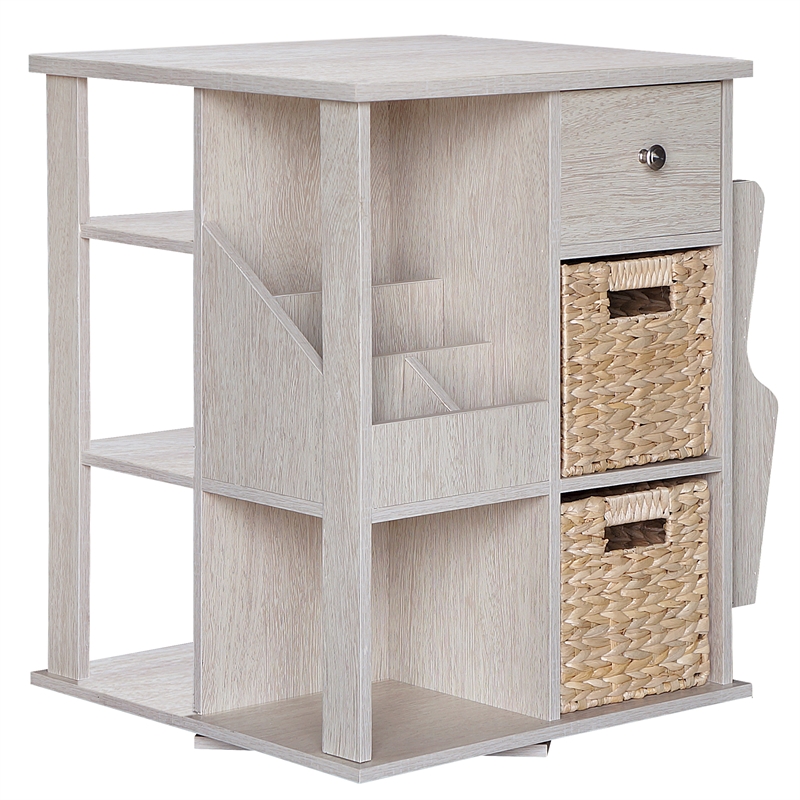 Gallerie Decor All-In-One Transitional Wood Revolving Side Table in Whitewashed