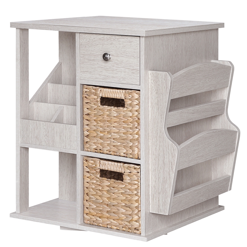 Gallerie Decor All-In-One Transitional Wood Revolving Side Table in Whitewashed