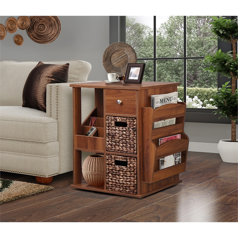 Gallerie Decor All-In-One Transitional Wood Revolving Side Table in Walnut