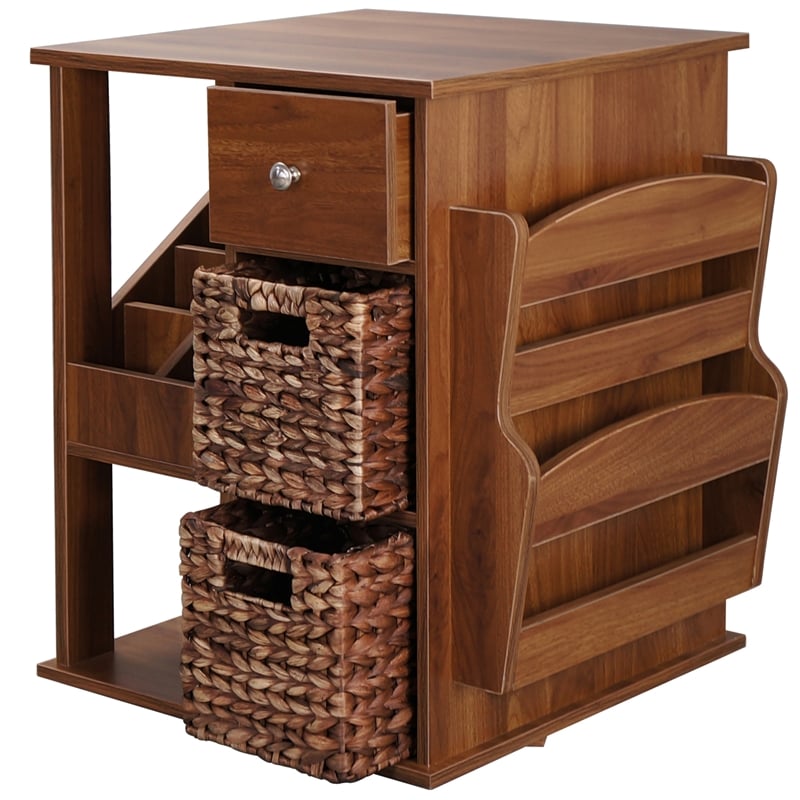 Gallerie Decor All-In-One Transitional Wood Revolving Side Table in Walnut