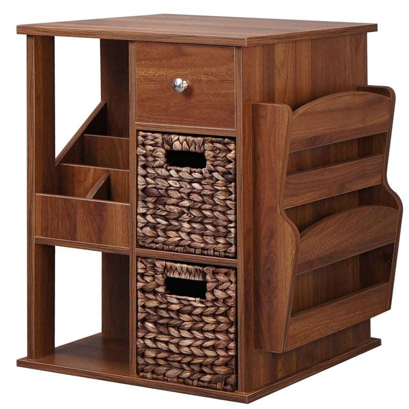 Gallerie Decor All-In-One Transitional Wood Revolving Side Table in Walnut