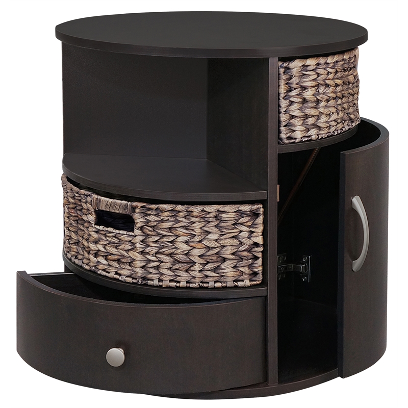 Gallerie Decor All-In-One Round Transitional Wood Side Table in Espresso