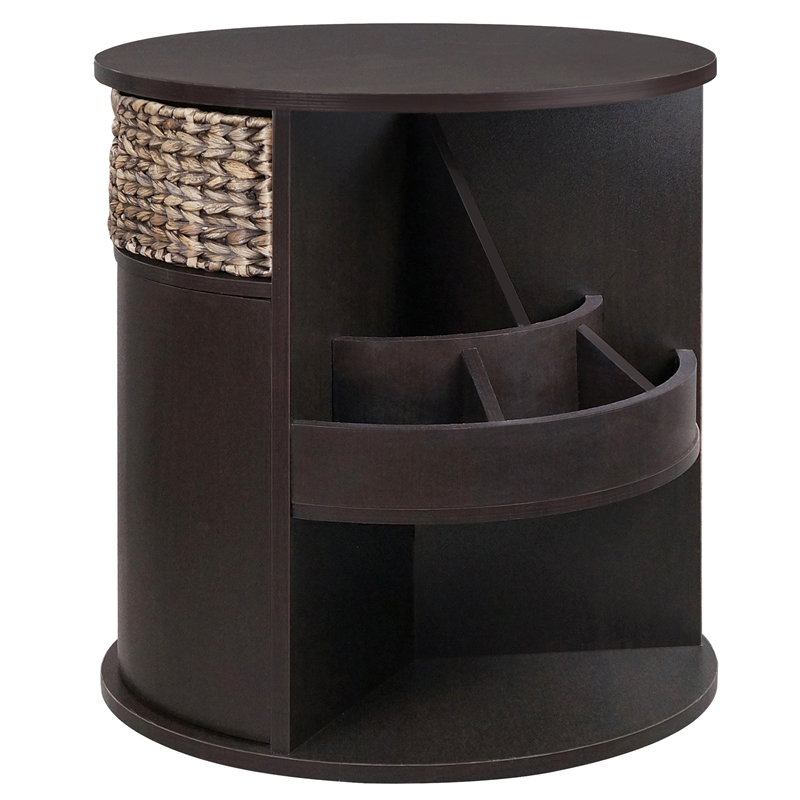 Gallerie Decor All-In-One Round Transitional Wood Side Table in Espresso