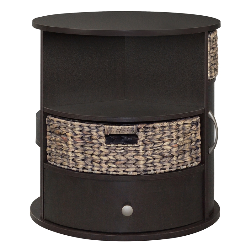 Gallerie Decor All-In-One Round Transitional Wood Side Table in Espresso