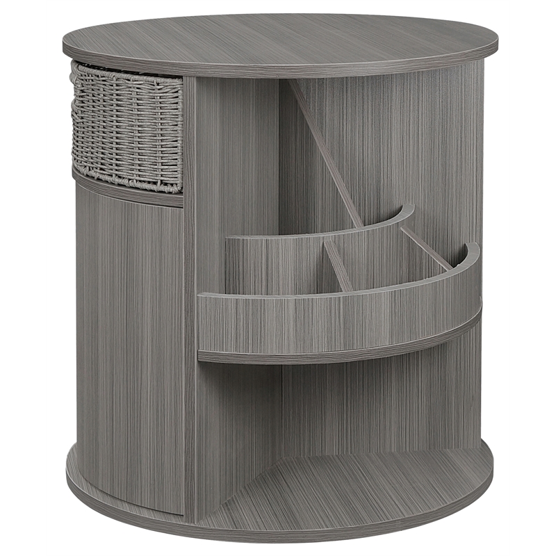 Gallerie Decor All-In-One Round Transitional Wood Side Table in Gray