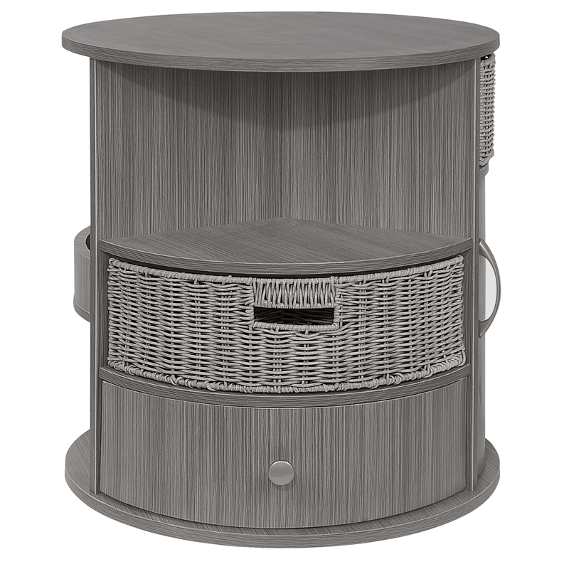 Gallerie Decor All-In-One Round Transitional Wood Side Table in Gray