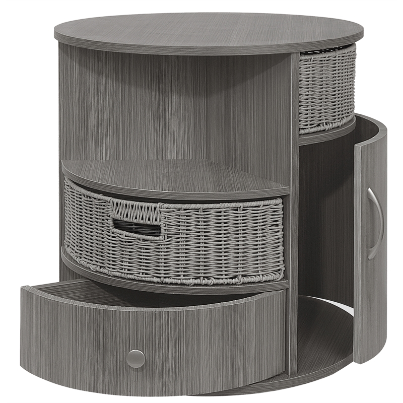 Gallerie Decor All-In-One Round Transitional Wood Side Table in Gray