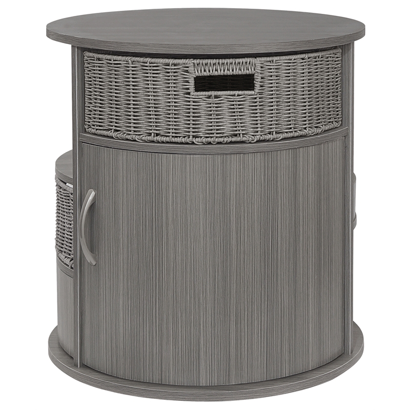 Gallerie Decor All-In-One Round Transitional Wood Side Table in Gray