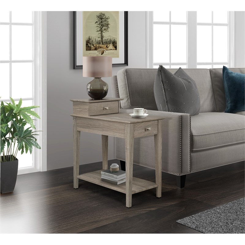Gallerie Decor All-In-One Transitional Wood Tierra Side Table in Gray