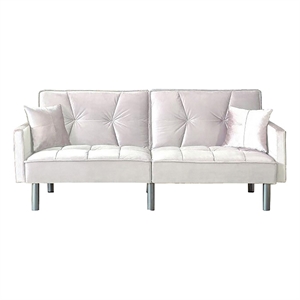 Legend Vansen 75.6&quot Convertible Modern Wood & Velvet Fabric Sofa Bed in Beige