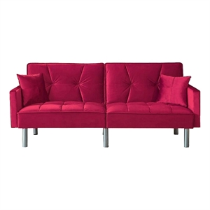 Legend Vansen 75.6&quot Convertible Modern Wood & Velvet Fabric Sofa Bed in Red
