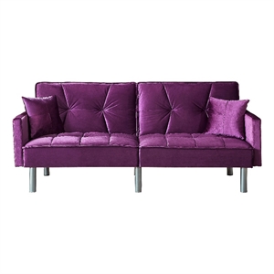 Legend Vansen 75.6&quot Convertible Modern Wood & Velvet Fabric Sofa Bed in Purple