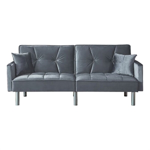 Legend Vansen 75.6&quot Convertible Modern Wood & Velvet Fabric Sofa Bed in Gray