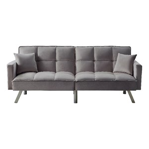 Legend Vansen 80&quot Convertible Wood & Velvet Fabric Sleeper Sofa Bed in Gray