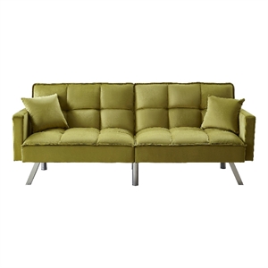 Legend Vansen 80&quot Convertible Wood & Velvet Fabric Sleeper Sofa Bed in Green