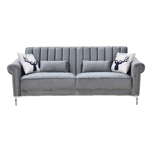 Legend Vansen 82.7&quot Convertible Modern Wood & Velvet Fabric Sofa Bed in Gray
