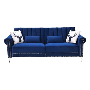 Legend Vansen 82.7&quot Convertible Modern Wood & Velvet Fabric Sofa Bed in Blue