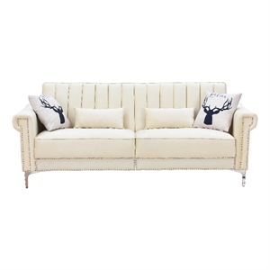 Legend Vansen 82.7&quot Convertible Modern Wood & Velvet Fabric Sofa Bed in Cream