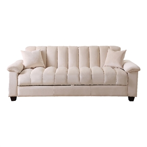 Legend Vansen 83&quot Convertible Modern Velvet Storage Sleeper Sofa Bed in Beige