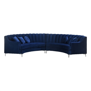 Legend Vansen 141&quot Curved Symmetry Modern Velvet Sectional Sofa in Blue