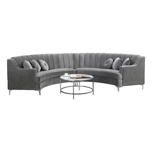 Legend Vansen 141&quot Curved Symmetry Modern Velvet Sectional Sofa in Gray