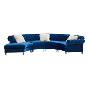 Legend Vansen 138.6&quot Modern Velvet Sectional Sofa with Nailhead Trim in Blue