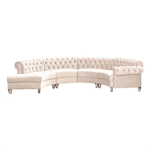 Legend Vansen 138.6&quot Modern Velvet Sectional Sofa with Nailhead Trim in Beige