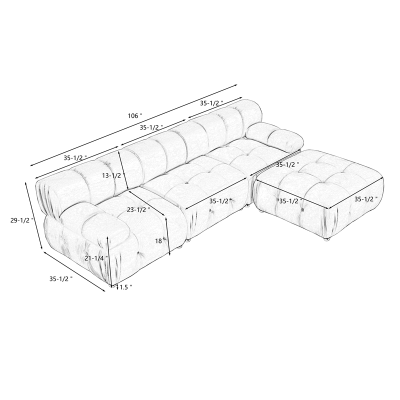 Legend Vansen Flexible Combination Velvet Modular Sectional in Cream