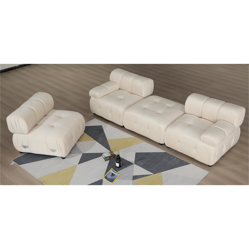Legend Vansen Flexible Combination Velvet Modular Sectional in Cream