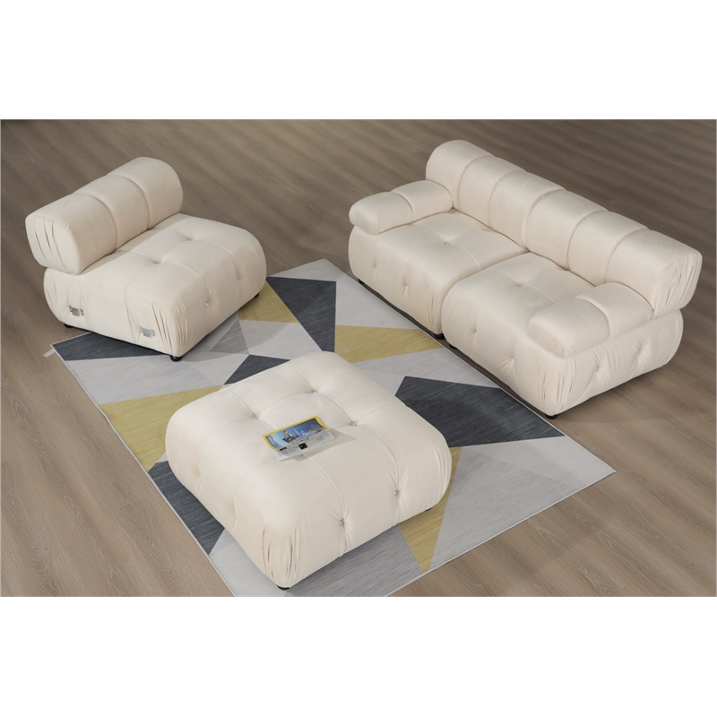 Legend Vansen Flexible Combination Velvet Modular Sectional in Cream