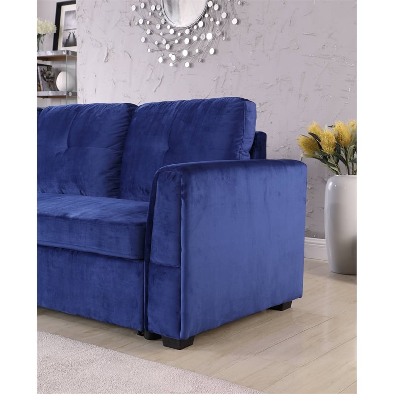 Legend Vansen Convertible Modern Velvet Sleeper Sectional Sofa in Blue