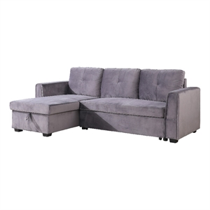 Legend Vansen Convertible Modern Velvet Sleeper Sectional Sofa in Gray