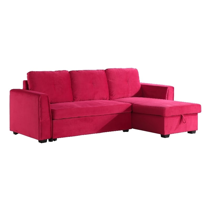 Legend Vansen Convertible Modern Velvet Sleeper Sectional Sofa in Red