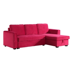 Legend Vansen Convertible Modern Velvet Sleeper Sectional Sofa in Red