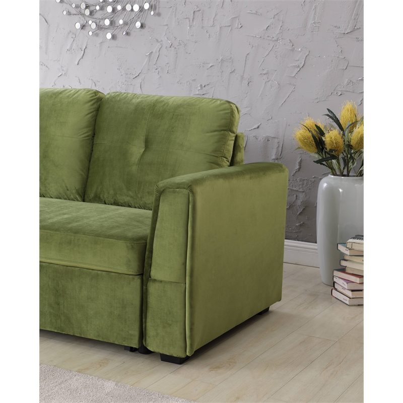 Legend Vansen Convertible Modern Velvet Sleeper Sectional Sofa in Green
