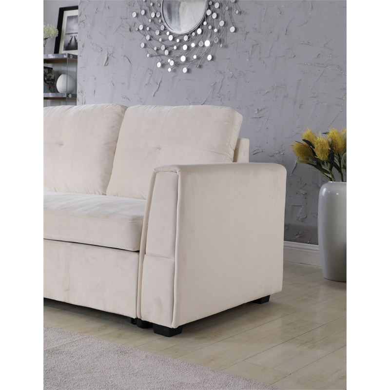 Legend Vansen Convertible Modern Velvet Sleeper Sectional Sofa in Cream
