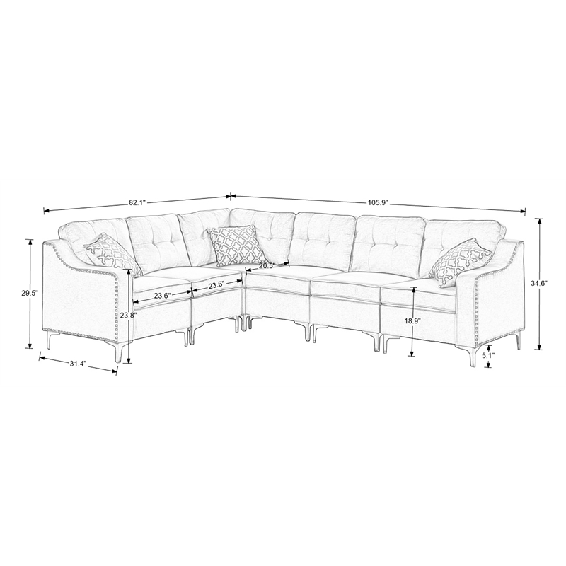 Legend Vansen Modular Modern Wood & Fabric Sectional in Dark Gray