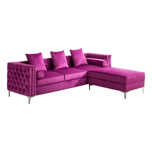 Legend Vansen 104&quot Modern Wood & Velvet Fabric Sofa with Ottoman in Purple