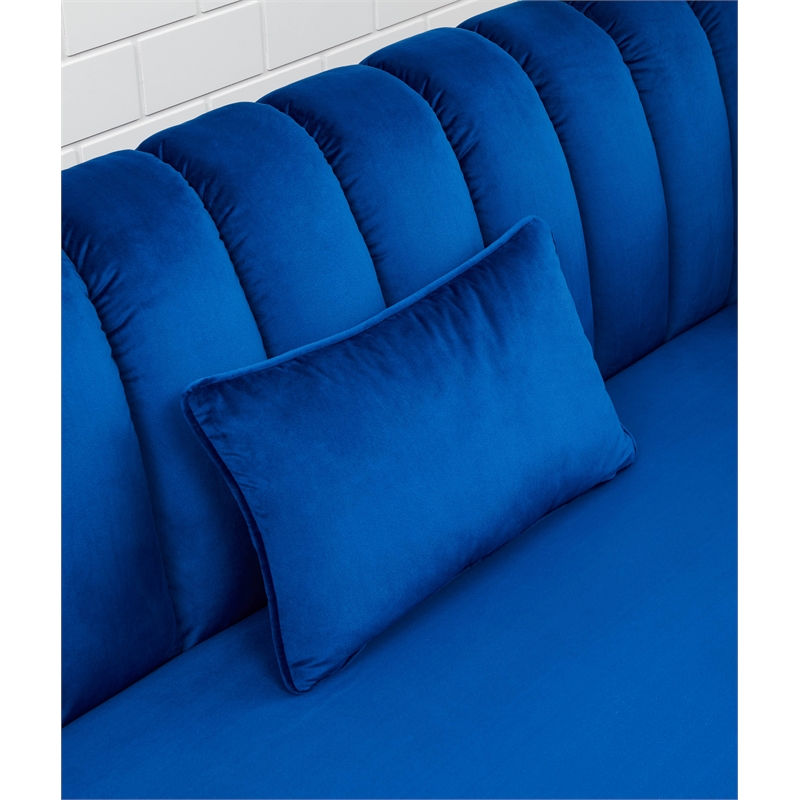 Legend Vansen Modern Velvet Fabric Living Room Sofa and Loveseat Set in Blue
