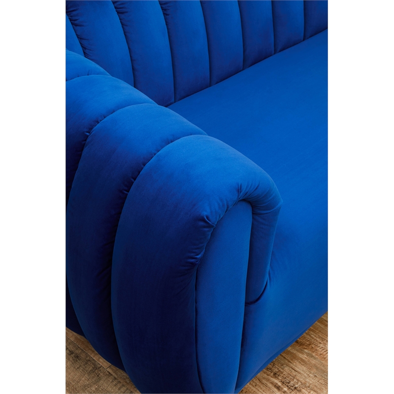 Legend Vansen Modern Velvet Fabric Living Room Sofa and Loveseat Set in Blue