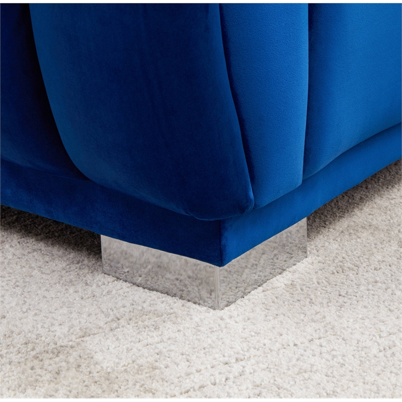 Legend Vansen Modern Velvet Fabric Living Room Sofa and Loveseat Set in Blue