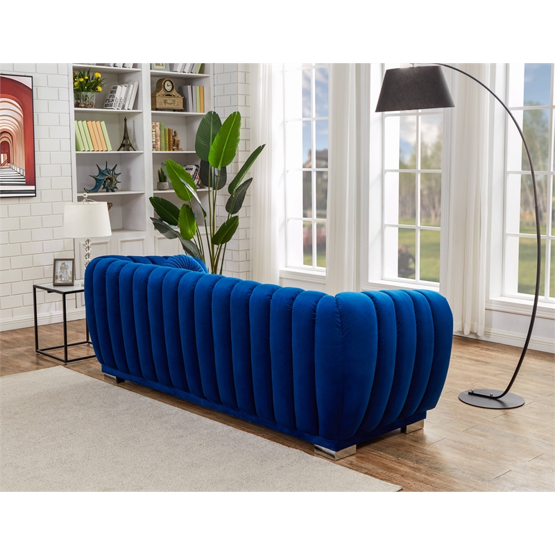 Legend Vansen Modern Velvet Fabric Living Room Sofa and Loveseat Set in Blue