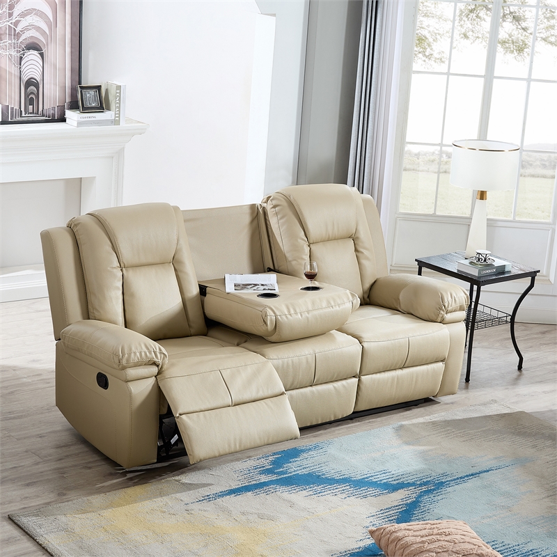 Legend Vansen Modern Bonded Faux Leather Recliner Chair Sofa in Beige