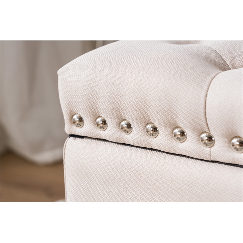 Legend Vansen Tufted Modern Fabric Storage Ottoman with Nailhead Trim in Cream