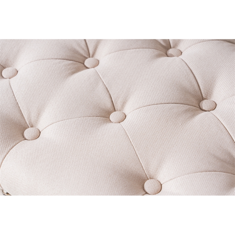 Legend Vansen Tufted Modern Fabric Storage Ottoman with Nailhead Trim in Cream