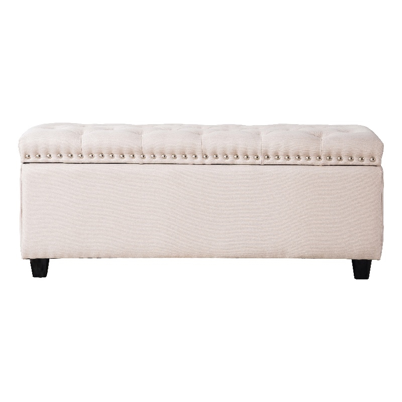 Legend Vansen Tufted Modern Fabric Storage Ottoman with Nailhead Trim in Cream