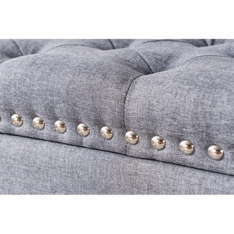 Legend Vansen Tufted Modern Fabric Storage Ottoman with Nailhead Trim in Gray
