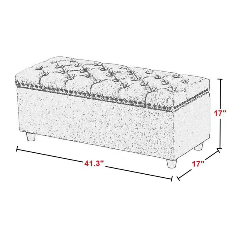 Legend Vansen Tufted Modern Fabric Storage Ottoman with Nailhead Trim in Gray