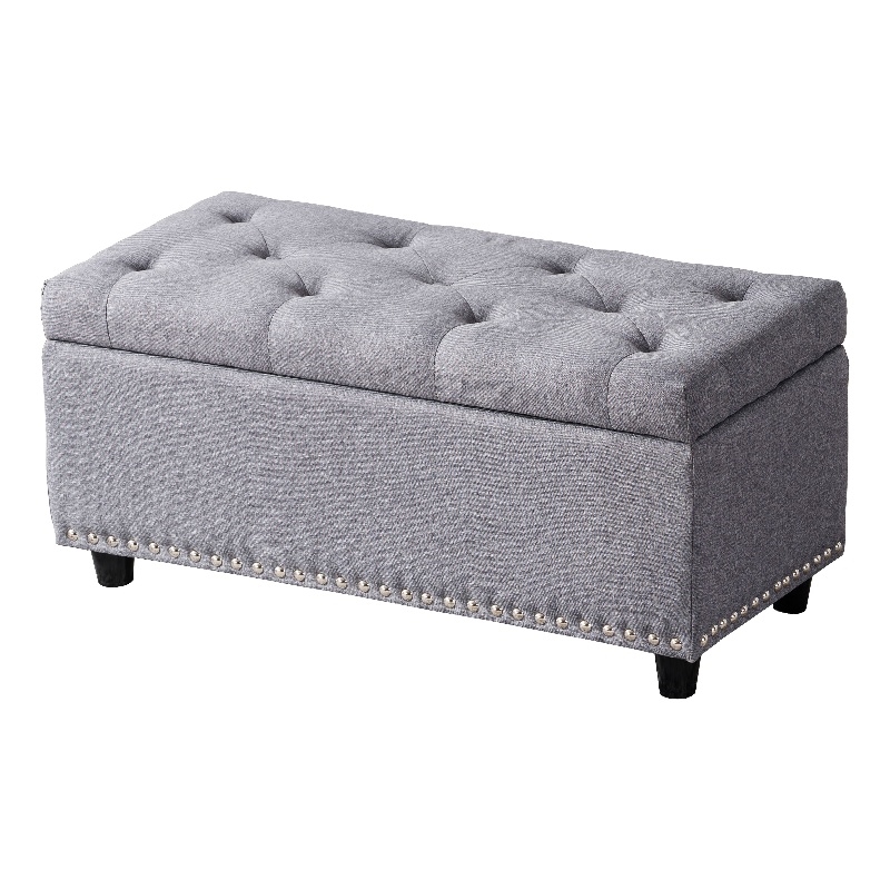 Legend Vansen Tufted Modern Fabric Storage Ottoman with Nailhead Trim in Gray
